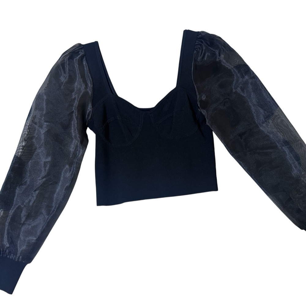 H&M Black Top with Sheer Sleeves - Picture 2 of 6
